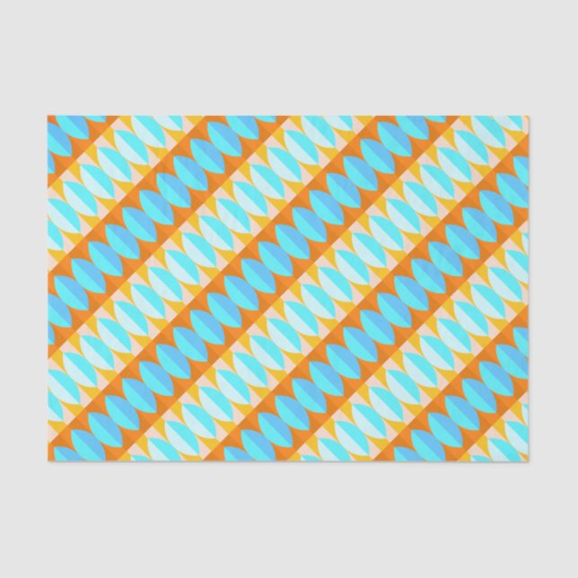 Papier Mousseline Couleur Turquoise Bleu Orange Jaune Motif (Recto)