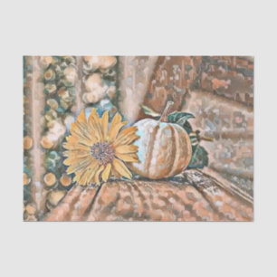Papier Mousseline Couleurs de chute vintage automne citrouilles aqua