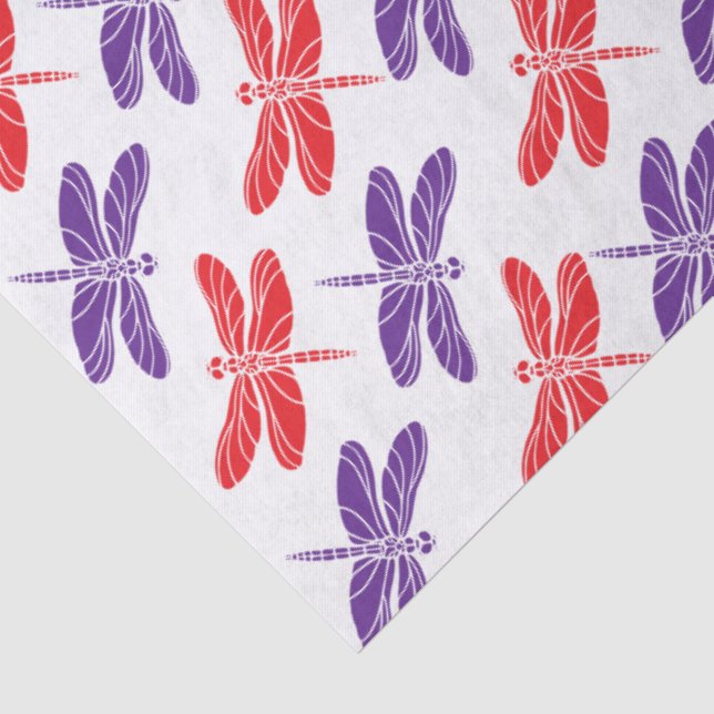 Papier Mousseline Couleurs DIY, Libellules Rouge Violet (Détail)