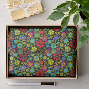 Papier Mousseline Couleurs Néon Sur Motif Floral Rétro Sans Couture 