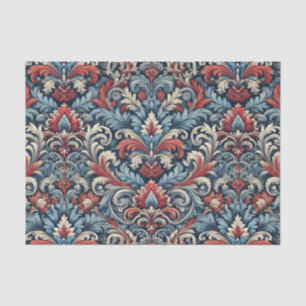 Papier Mousseline Couleurs riches de rouge et bleu damassé motif