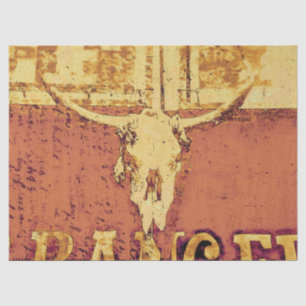 Papier Mousseline Country Western Bull Skull Jaune Brown Vintage