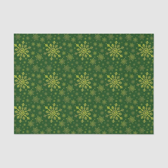 Papier Mousseline Coupe de neige de Noël Jaune sur Vert (Recto)