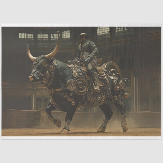 Papier Mousseline Coupe Steampunk Bull Rodeo Rider (Recto)