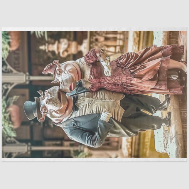 Papier Mousseline Couple Hippo victorien Découpage (Recto)