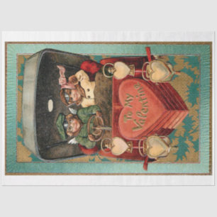 Papier Mousseline Couple Valentin vintage en voiture avec les coeurs