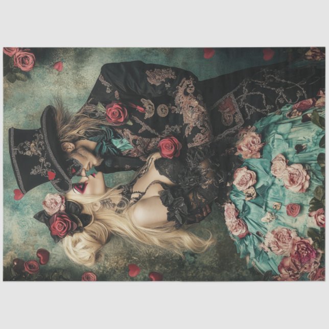 Papier Mousseline Couple victorien découpage rouge et noir Valentine (Recto)