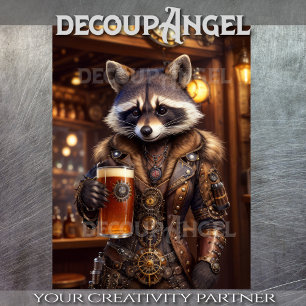 Papier Mousseline Courage Raccoon Steampunk - Découpage -