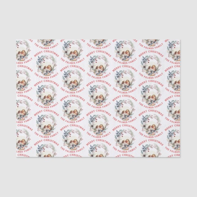 Papier Mousseline Couronne de Noël avec fleurs blanches et photo (Recto)