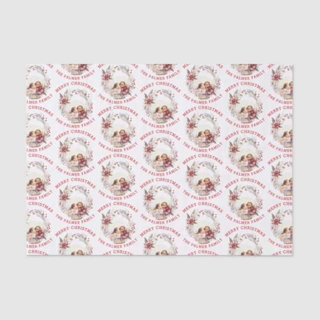 Papier Mousseline Couronne de Noël avec fleurs rouges et photo (Recto)