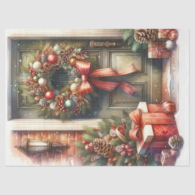 Papier Mousseline Couronne de Noël Rétro en Découpage (Recto)