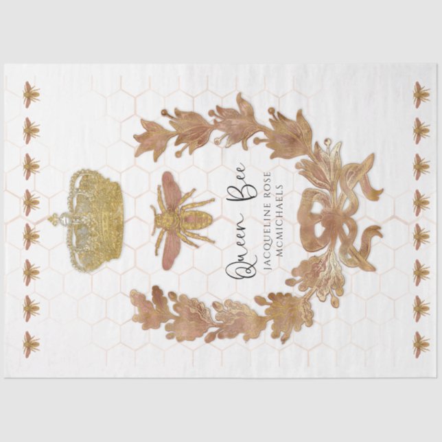Papier Mousseline Couronne de Reine Abeille Or Rose Découpe de Préno (Recto)