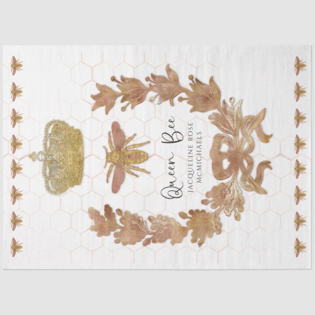 Papier Mousseline Couronne de Reine Abeille Or Rose Découpe de Préno (Recto)