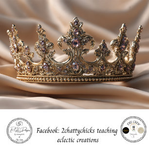 Papier Mousseline Couronne en satin orné or doré avec gemme rose