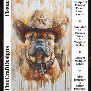 Papier Mousseline Cow-boy Shérif Bulldog Chien Dans Chapeau DD4 Déco