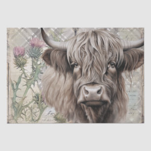 Papier Mousseline Cow Highland Scotland Thistère Aquarelle