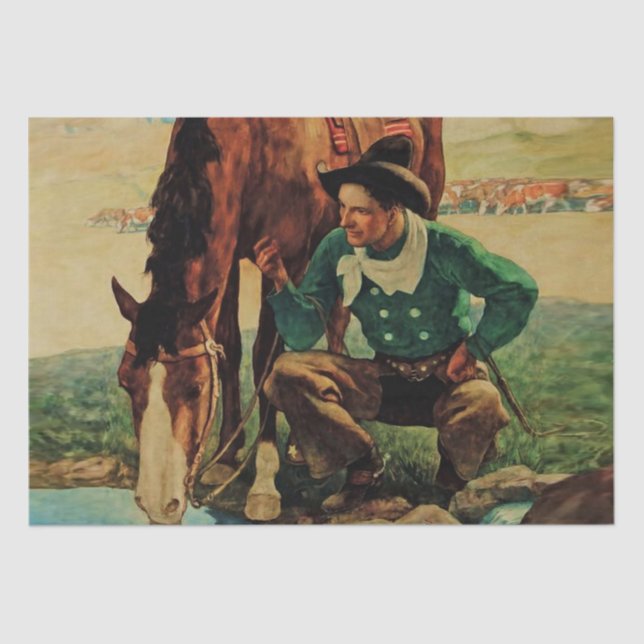 Papier Mousseline Cowboy arroser son cheval par NC Wyeth (Recto)