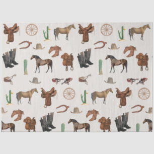Papier Mousseline Cowboy Cowgirl Western Rodeo Pays Motif