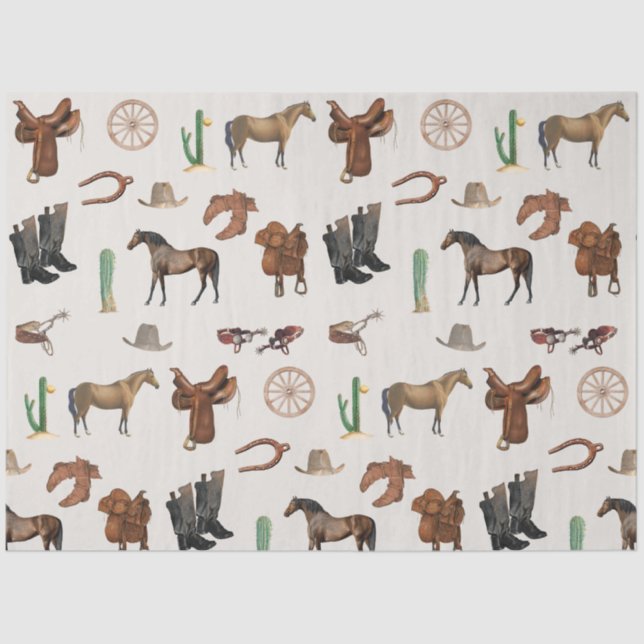 Papier Mousseline Cowboy Cowgirl Western Rodeo Pays Motif (Recto)