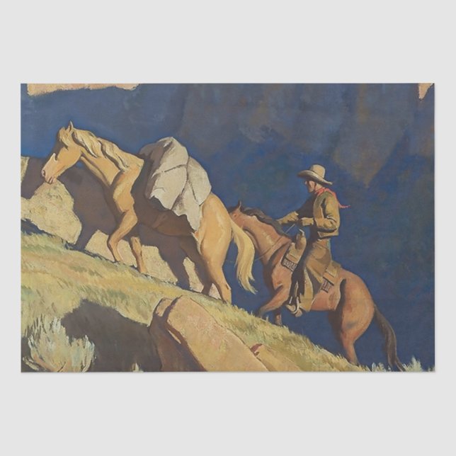 Papier Mousseline « Cowboy et cheval de bât » par Maynard Dixon (Recto)