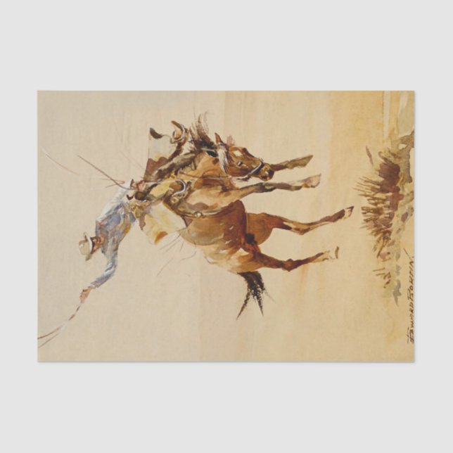 Papier Mousseline Cowboy on a Bucking Horse #2 by Edward Borein (Recto)
