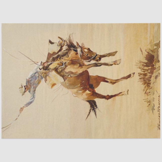 Papier Mousseline Cowboy sur un Bucking Horse #2 par Edward Borein (Recto)