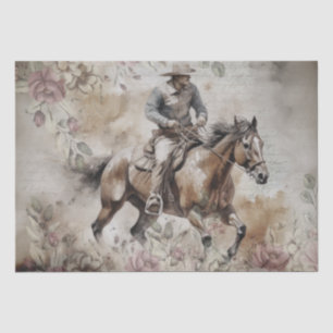 Papier Mousseline Cowboy Western Floral Aquarelle Découpage