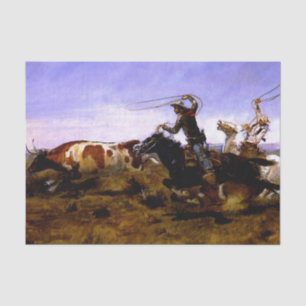 Papier Mousseline "Cowboys Roping a Steer" par Charles M Russell
