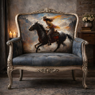 Papier Mousseline Cowgirl chevauchant un cheval noir Découpage du ca