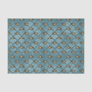 Papier Mousseline Crabe damassé bleu