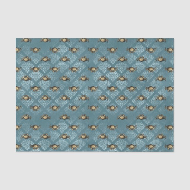 Papier Mousseline Crabe damassé bleu (Recto)