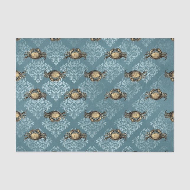 Papier Mousseline Crabe damassé bleu (Recto)