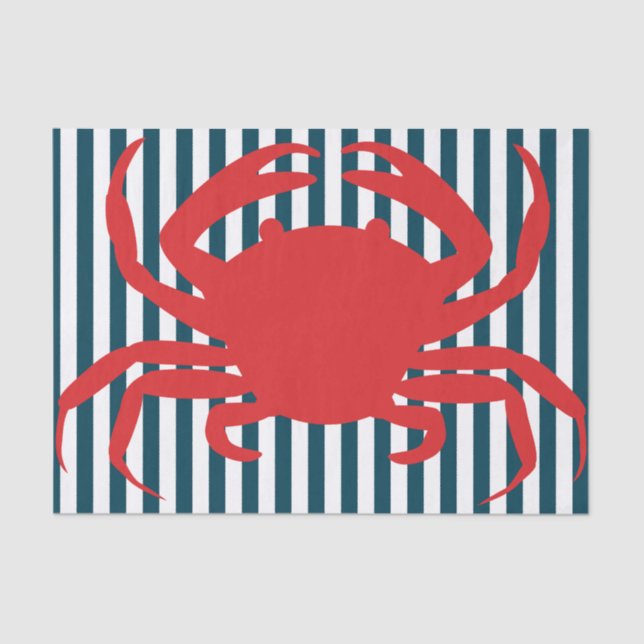 Papier Mousseline Crabe rouge sur les rayures nautiques (Recto)