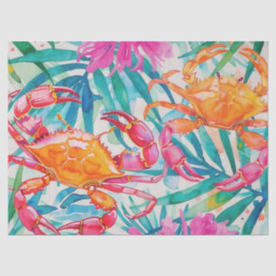 Papier Mousseline Crabes d'aquarelle tropicale colorés