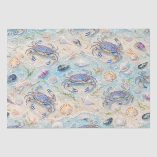 Papier Mousseline Crabs bleus et coquillages côtiers (Recto)