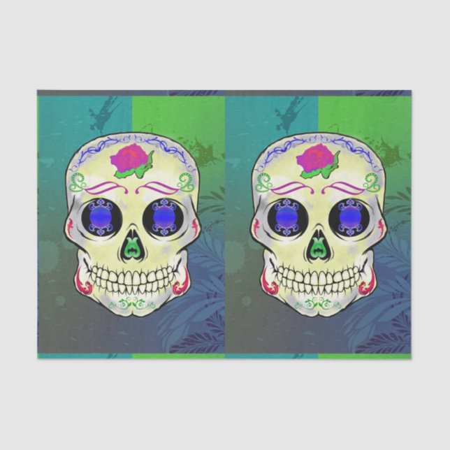 Papier Mousseline Crâne à sucre jaune avec Rose pourpre (Recto)