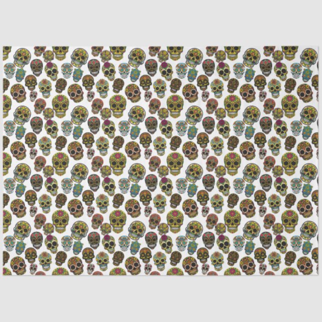 Papier Mousseline Crâne à sucre - Motif traditionnel (blanc) (Recto)