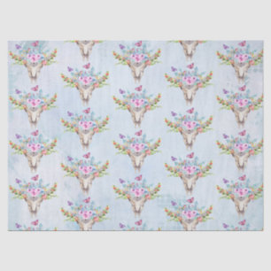 Papier Mousseline Crâne animal Boho avec papillons et fleurs