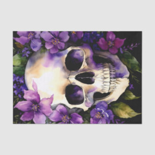 Papier Mousseline Crâne aux fleurs violettes Goth