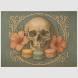 Papier Mousseline Crâne aux Macarons    Decoupage de Crâne Vintage