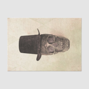 Papier Mousseline Crâne avec chapeau supérieur Gothique Vintage Beig