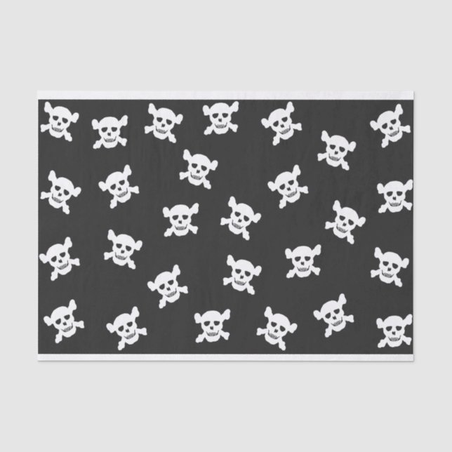 Papier Mousseline Crâne blanc et Crossbone sur le noir (Recto)