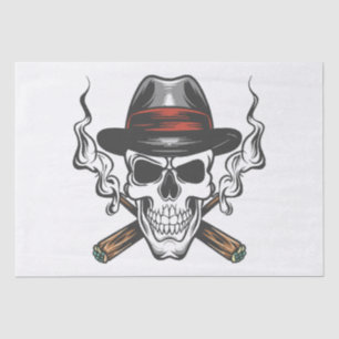 Papier Mousseline Crâne de gangster avec chapeau fedora