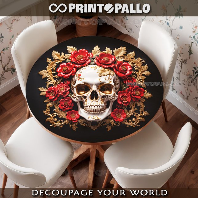 Papier Mousseline Crâne de pirate avec fleurs rouges (Créateur téléchargé)
