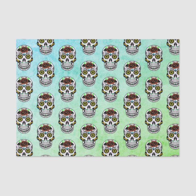 Papier Mousseline Crâne de sucre de fleur de Dia De Los Muertos | (Recto)