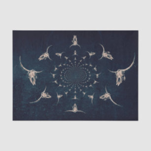 Papier Mousseline Crâne de taureau bleu foncé sépia antique occident