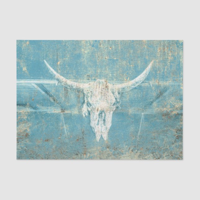 Papier Mousseline Crâne de taureau de style rustique sarcelle bleu t (Recto)