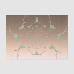 Papier Mousseline Crâne de vache taureau vert sarcelle marron rustiq