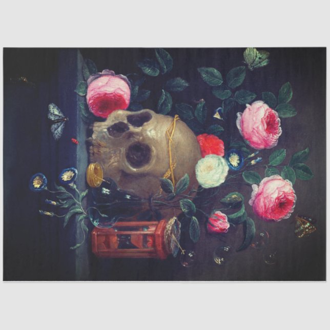 Papier Mousseline Crâne et rose (Recto)