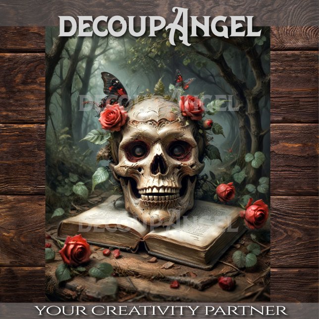 Papier Mousseline Crâne gothique et Rose - Découpage (Créateur téléchargé)